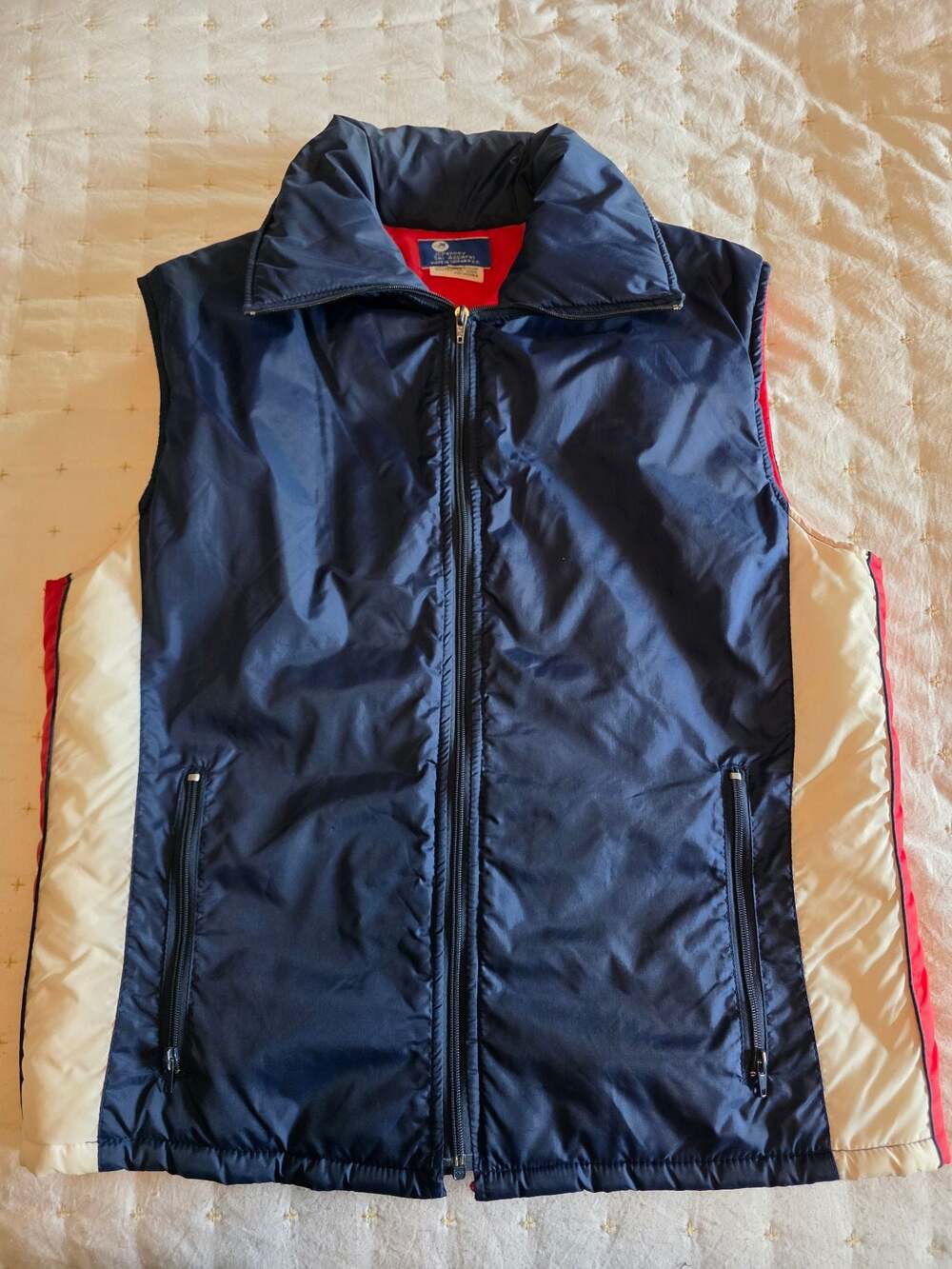 Vintage JCPenney Ski Apparel Puffer Vest Navy Red White Colorblock